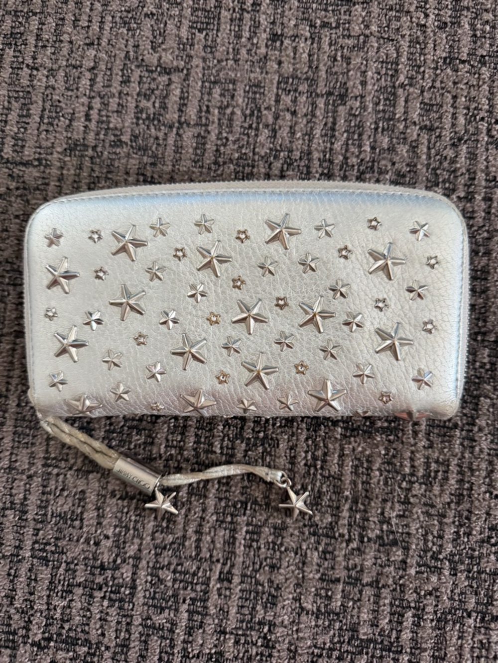 Jimmy Choo Filipa Star-Studded Zip Wallet with Charm Zipper Pull EUC